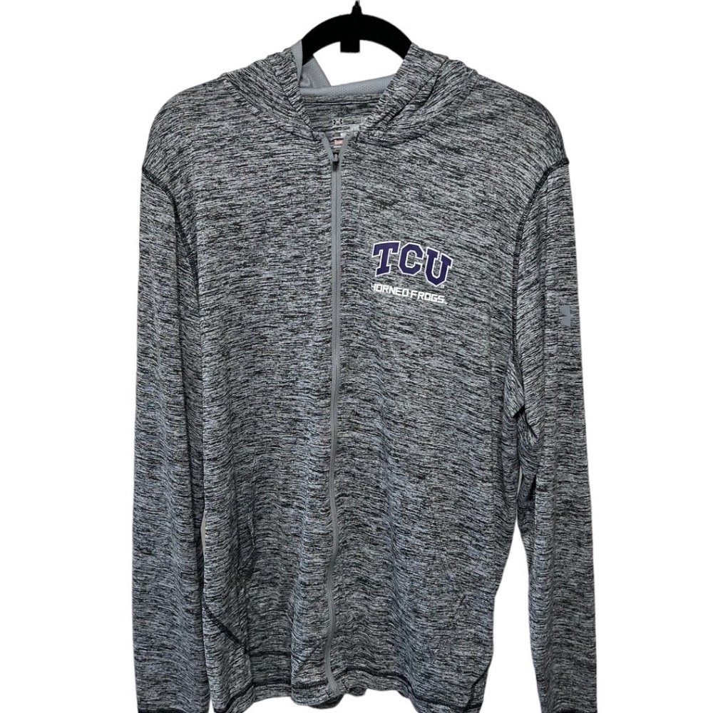 UNDER ARMOUR TCU Full Zip Hoodie Size Large Gray Horned Frogs Football Texas